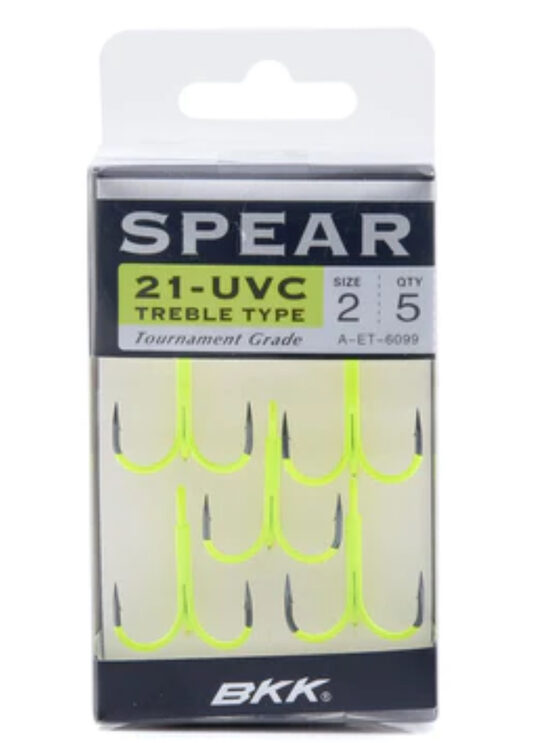 BKK Spear-21 UVO Treble Hooks , Trīsžuburu āķi dzelteni